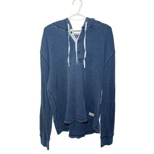 LL Bean Signature Mens Blue Waffle Knit Hoodie Slim Fit Large Preppy Grunge